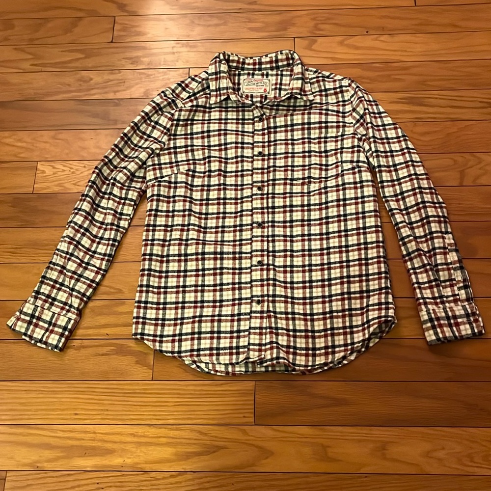 Jachs Flannel Shirt Mens Medium Cream Red Blue Plaid Button Down Casual